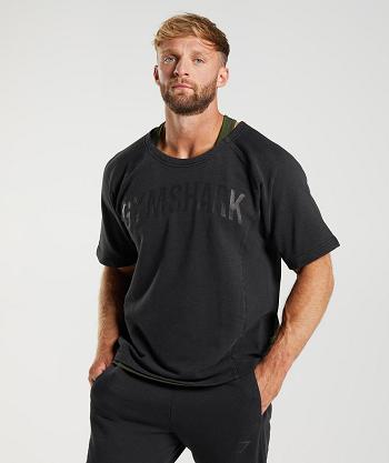Pánské T Shirts Gymshark Power Washed Rag Top Černé | CZ 2340GSO